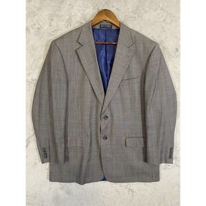 Paul Fredrick Wool Cashmere Blazer Mens 44R Gray Glen Plaid 2 Button Executive